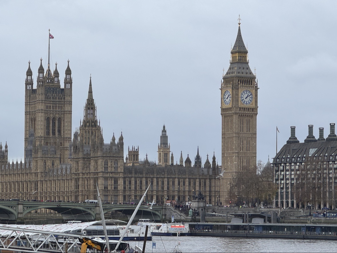 Big Ben and the Houses of Parliament seen from the Thames, London