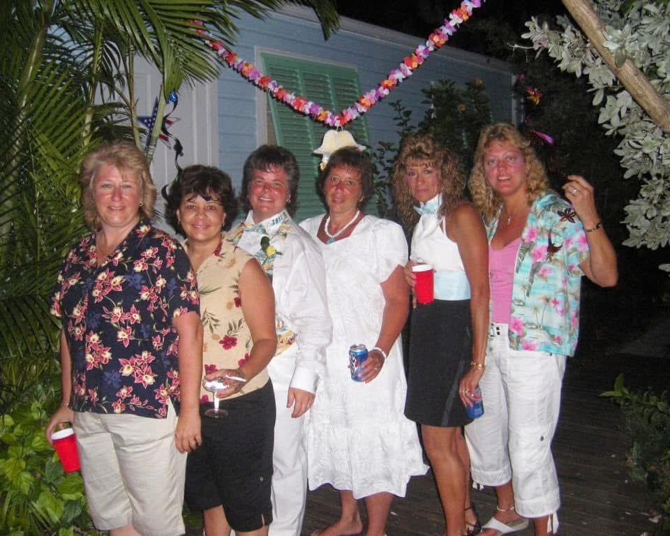 Friends celebrating together at night in Key West