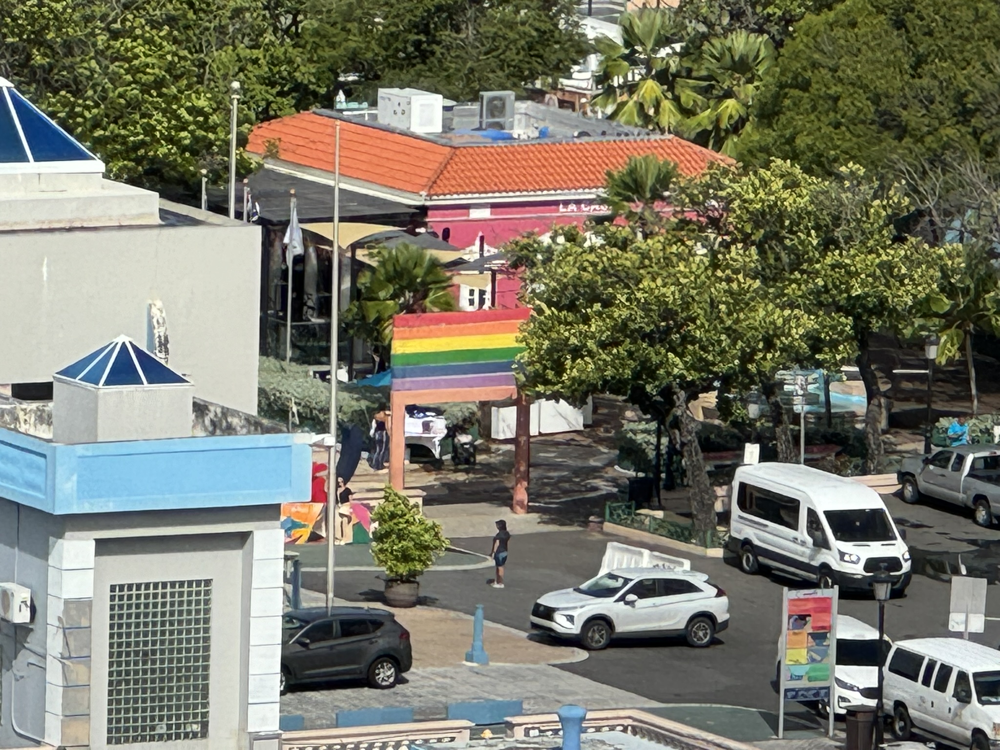 A rainbow arch welcoming visitors at the marina in San Juan, Puerto Rico